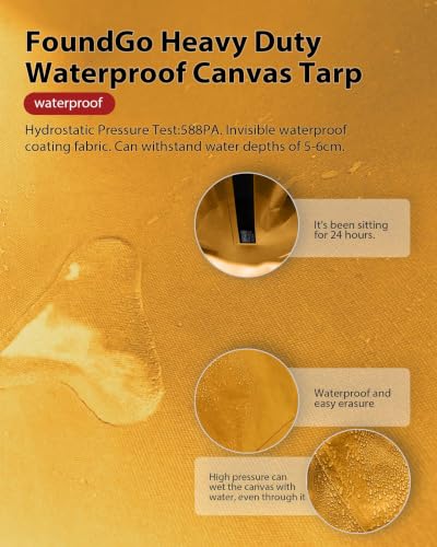 FoundGo 8x10ft Heavy Duty Waterproof Canvas Tarp with Grommets, UV Resistant 22 Mil, Durable Cloth Cover for Car, Roof, Boat, Camping, Woodpile - Tan