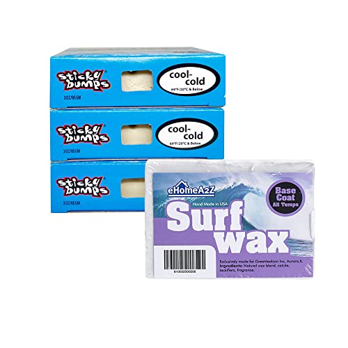Surfboard Wax Bundle with Sticky Bumps Cool Cold Surf Wax & Basecoat - All Temp Grip