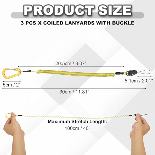 Yellow Coiled Lanyards with Buckle - 40 Inch, Quick Release Safety Ring