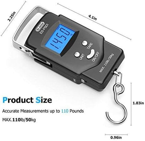 Dr.meter Fishing Scale - 110lb Digital Luggage Scale with Backlit LCD & Measuring Tape | Compact & Portable