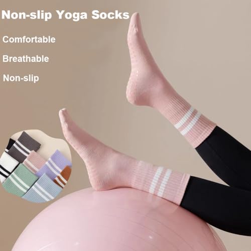 Non-Slip Yoga Socks - 4 Pairs Grippy Pilates Crew Socks