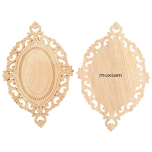 Wood Appliques Onlays, 1Pc Wooden Carved Carving Decal Center Decor for Door Cabinet Wall Ceiling Dresser Cupboard Fireplace Stairs Furniture Decoration DIY Project, 22x14.5cm/8.66"x5.71"