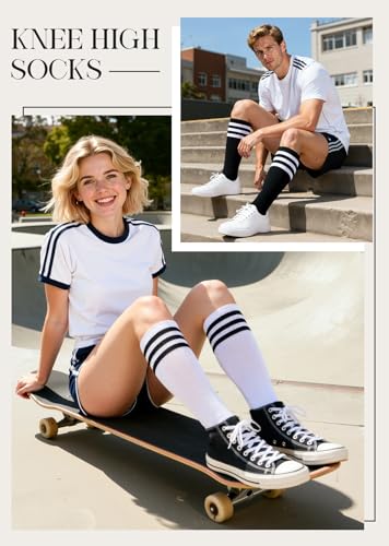 Knee High Striped Socks - 2 Pack Black & White