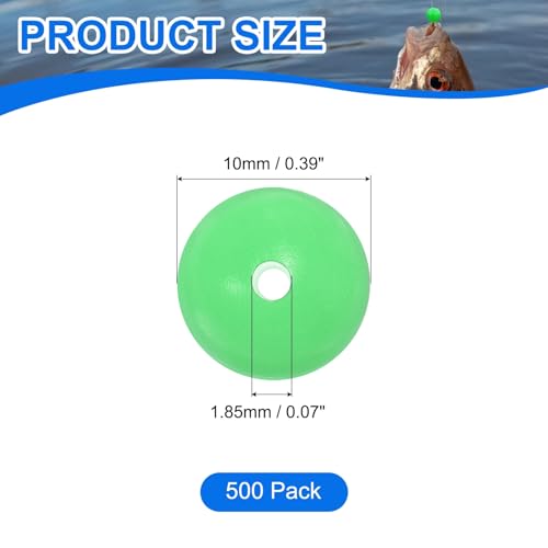 Green 10mm Glow Fishing Beads - 500 Pack, Durable Plastic Rig Beads
