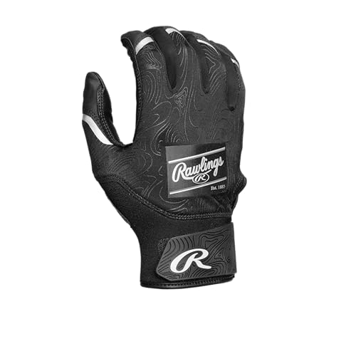 Rawlings Youth Baseball Batting Gloves Large Black/Black - Comfortable Durable Fit