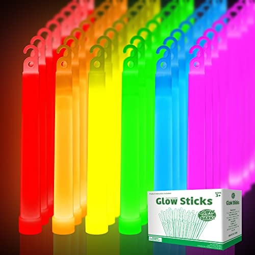 48 Pcs Large 6 Inch Glow Sticks with Black String - Bright, Waterproof Emergency & Party Lighting