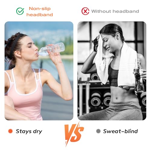 Thin Sports Headbands - 5 Pack Elastic No-Slip Hair Bands - Black