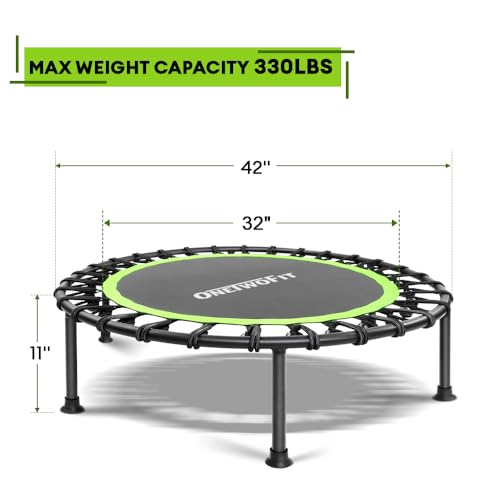 Mini Rebounder Trampoline for Adults with Adjustable Bar - Green 42" Round