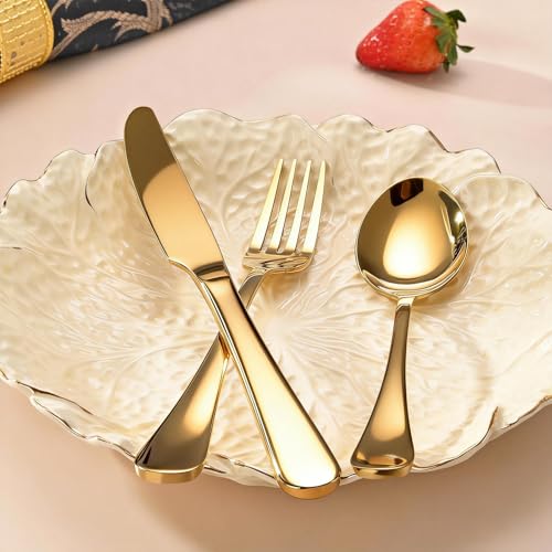 Wellfey Gold Silverware Set 60 Pieces for 20 - Dishwasher Safe Flatware