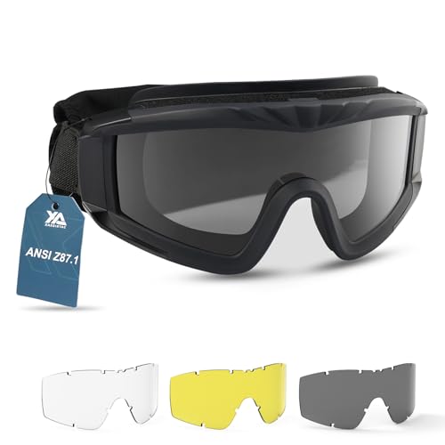 Tactical Airsoft Goggles - Anti Fog Military Eyewear with 3 Lenses - Black