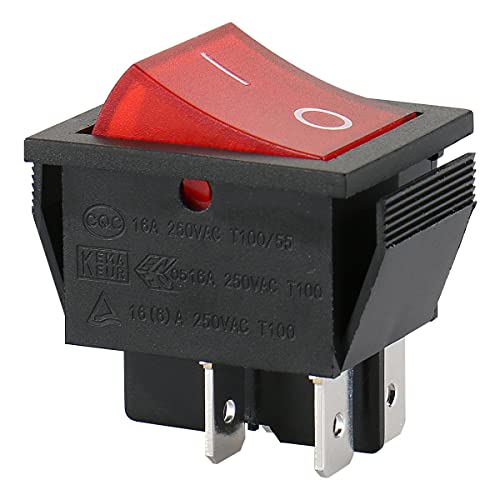 DPST Rocker Switch - 16A 250V 4-Pin Red LED Illuminated Snap-in Power Switch