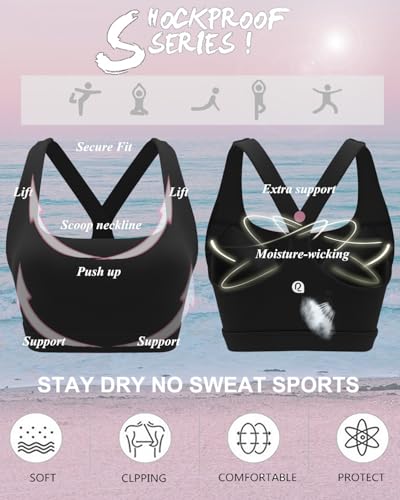 RUNNING GIRL Women's High Impact Sports Bra Molded Cup Racerback Black Medium
