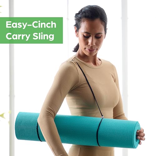 Yoga & Pilates Mat - 1/4 Inch Thick with Carrier Strap - Black
