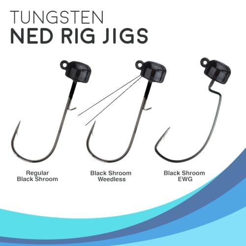 Reaction Tackle Tungsten Ned Rig Mushroom Jig Heads 1/8 oz Green Pumpkin 5-pack, EWG/standard options