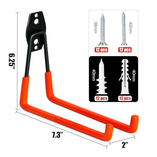 WMK 7.3'' Garage Hooks Heavy Duty Wall Hook, 6 Pack Garage Storage Hook, Wall Mount Utility Garage Hooks for Hanging Tools Bike Ladder (Orange)