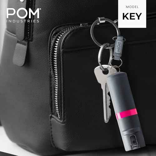 POM Pepper Spray Keychain, Quick Key Release for Instant Access, Flip Top Safety, Maximum Strength OC Formula with UV Marking Dye, 25 Bursts, 10 ft Range, 0.5 fl oz