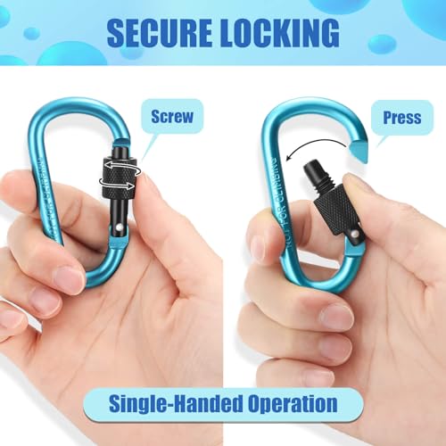 12 Pack Locking Carabiner D Ring Clips with Flat Key Rings for Outdoor & Everyday Use