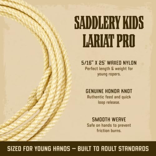 Kids Cowboy Lasso Rope 25ft Waxed Nylon with Genuine Honda Knot - Safe Play