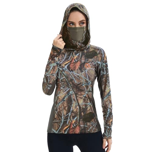 BASSDASH Women's UPF 50+ Camo Hunting Hoodie with Neck Gaiter - Autumn Forest, 3X-Large