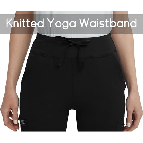 Tall Black QBK High-Rise Yoga Scrub Pants Women - Wide Leg Cargo & Knit Waistband