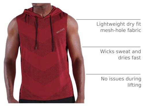 Neleus Men's Workout Tank Tops 3 Pack - Sleeveless Running Shirts with Hoodie, Large, Black/Grey/Red