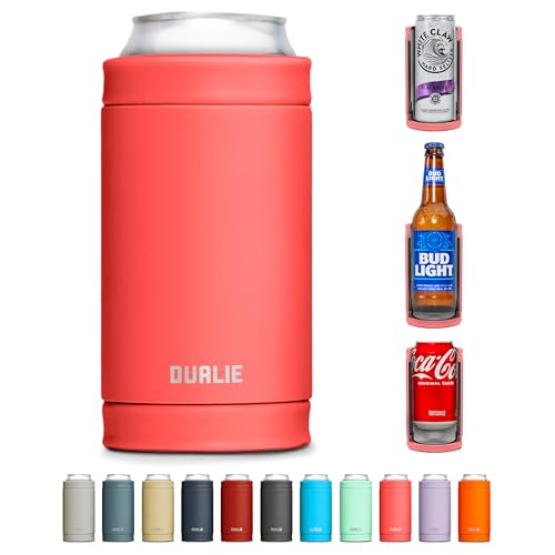 DUALIE 3-in-1 Insulated Can Cooler - Coral, Fits 12 oz Cans & Bottles, Keeps Drinks Cold
