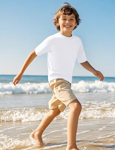 Boys Rash Guard Short Sleeve Swim Shirt - 13-14 Years, White