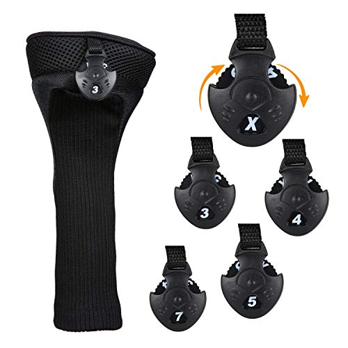 Black Golf Club Head Covers Set - 3 Pcs Neoprene Woods with Tags