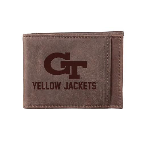 Slim Wallet for Men - Brown RFID Blocking Leather Card Holder with Money Clip - Georgia Tech