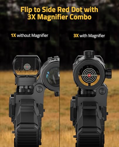 40mm Red/Green Dot Sight & 3X Magnifier Combo - Black+Red Dot
