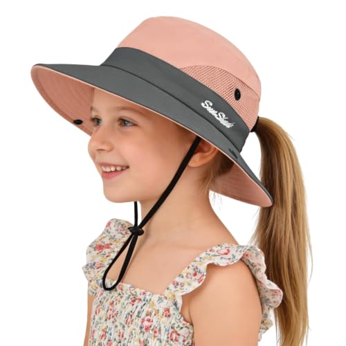 Kids Girls Ponytail Sun Hat UPF 50+ Two-tone Pink 2-5T Breathable Water-Resistant