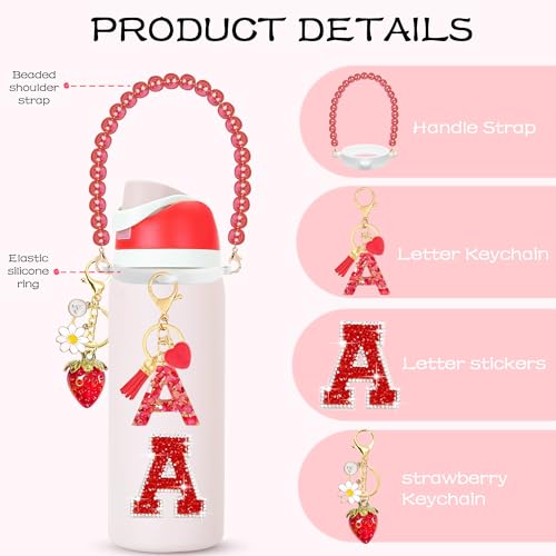 Owala Water Bottle Accessories Set - Strawberry Charm & Pearl Strap - Red