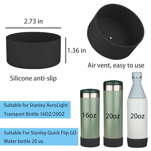 Silicone Water Bottle Boot - 2PCS Anti-Slip Sleeve for 20oz Stanley - Black
