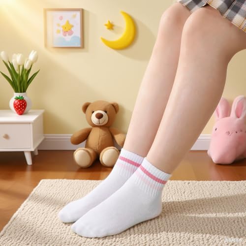 Girls' Cotton Socks - 4 Pairs Hearts Striped - 9-12 Years