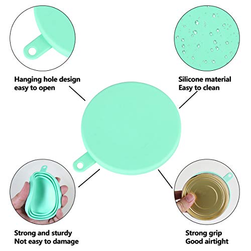 Universal Silicone Pet Food Can Lids with Spoons - 2 Pack, Light Blue & Green