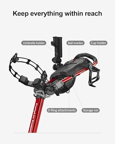 Compact 3-Wheel Golf Push Cart - Lightweight Aluminum, Red