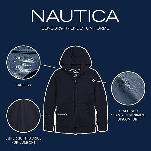 Nautica Boys Navy Long Sleeve Sensory-Friendly Fleece Zip Hoodie 10-12