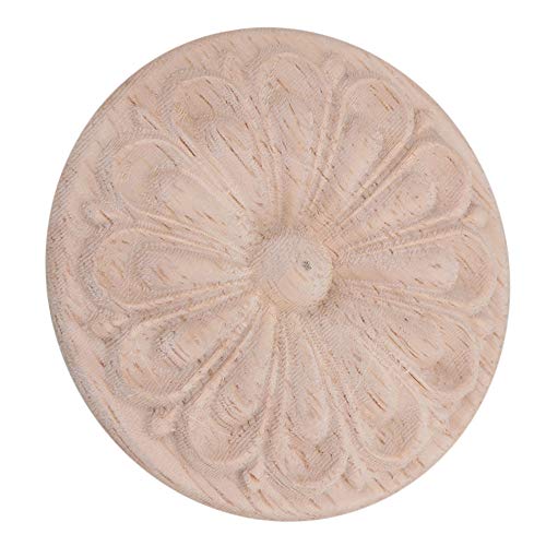 Mxfans 60mm Wood Carved Decorative Round Flower Decal Applique Furniture Pack of 2