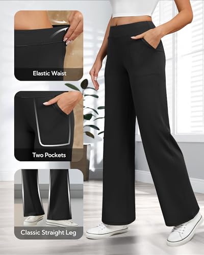 COPYLEAF Women's Wide Leg Yoga Pants with Pockets - Black, Large