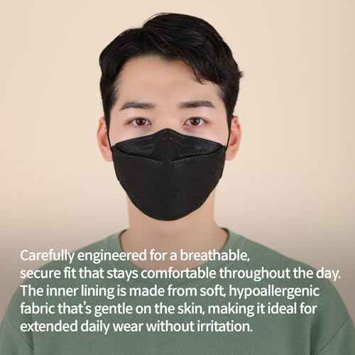 PUREMATE [20 Packs Made in Korea KF94 Face Mask White Black Individual Wrapped Filter Efficiency ¡Ã 94% (Large (Pack of 20), Black)