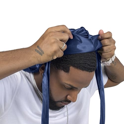 ForceWave Silky Satin Durags for Men 2-Pack - Do Rag for Waves, Black & Navy