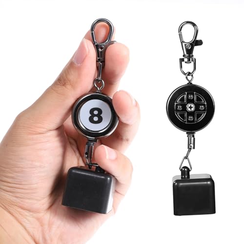 Billiard Cue Chalk Holder with Retractable Key Ring - Black