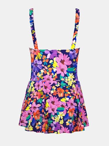 CUPSHE Women's Navy Blue/Magenta One-Piece Swimsuit Self Tie Knot Swim Dress Large