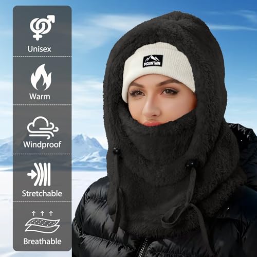 CAZYTOYZ Black Wind-Resistant Winter Ski Mask for Men & Women Fleece Face Cover