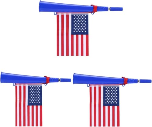 3-Pack USA Flag Cheering Horns - Loud Plastic Noise Makers