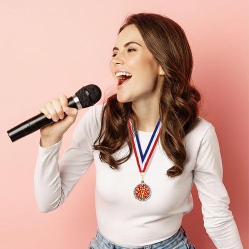 24 Red Microphone Medal Awards with Neck Ribbons for Music & Speech Competitions