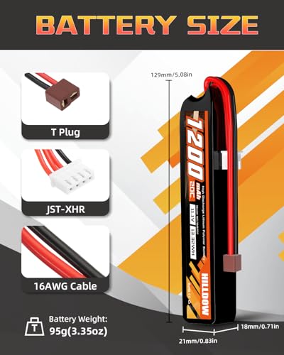 11.1V 1200mAh Airsoft Lipo Battery Pack with T Plug