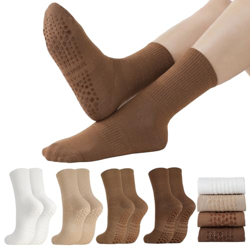 4 Pairs Non-Slip Yoga & Pilates Grippy Socks - Neutral Tones