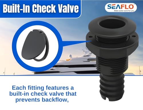 Thru Hull Fitting with Check Valve - 5/8", Black, 1-Pack