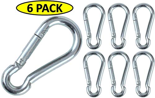 Heavy Duty Zinc-Galvanized Carabiner Snap Hooks - Silver 6 Pack (5cm)